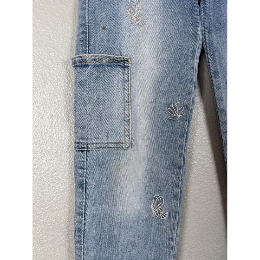 Celebrity Ace Girls Blue Embroidered Butterfly Shell Cargo Straight Jeans Size 8 - Picture 2 of 9